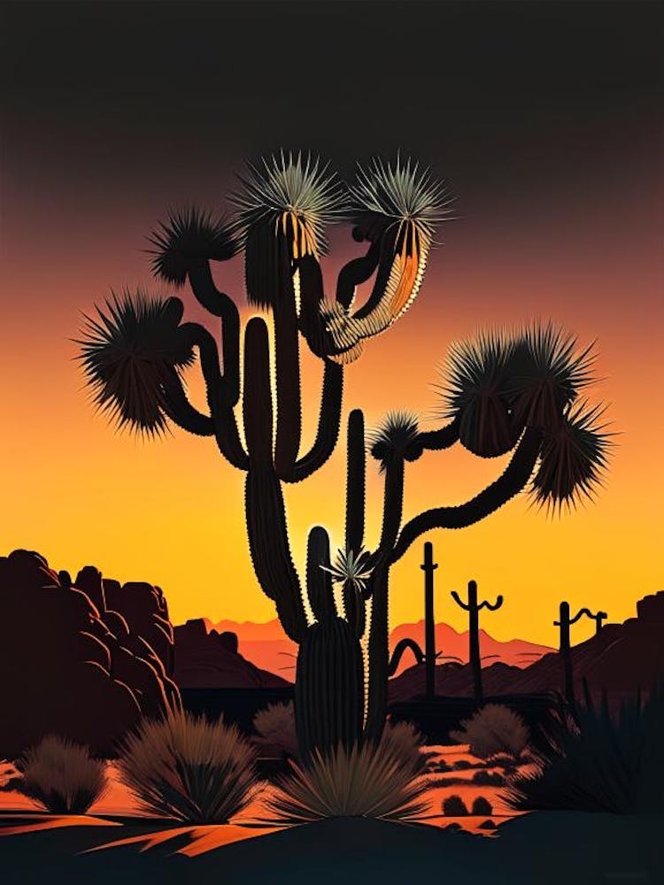 Joshua Trees At Dawn In Desert Retro Illustration (5)