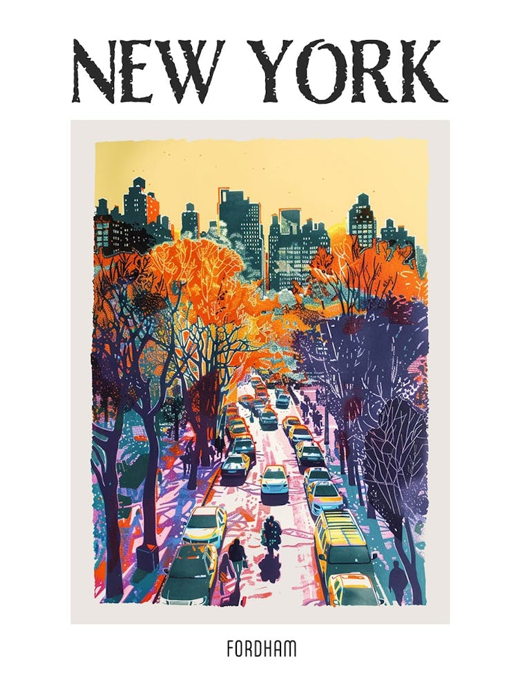 Fordham New York Colourful Silkscreen Illustration 2 Poster