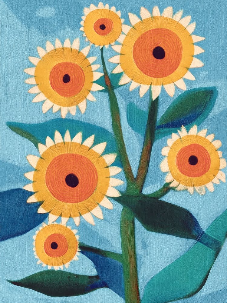 Sunflower Study in Sunny Yellow and Burnt Orange