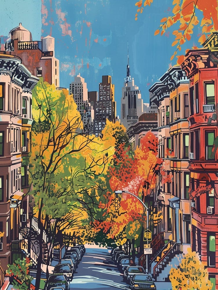 Upper West Side New York Bunte Siebdruck-Illustration 4