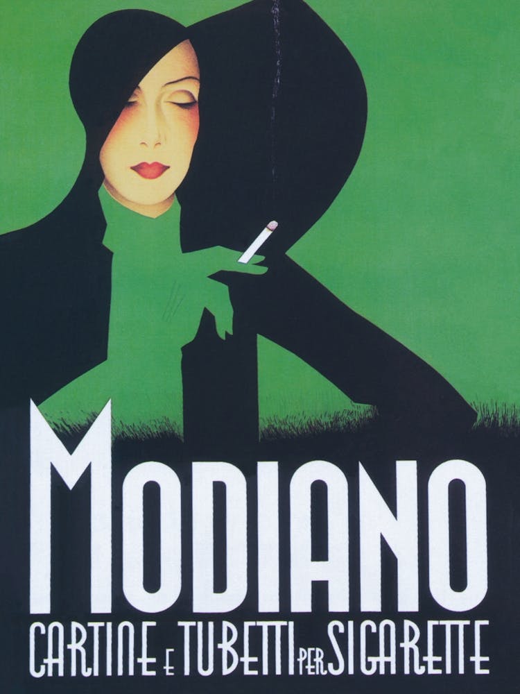 Modiano Woman Smoking Cigarette, Art Deco Vintage Advertisement Poster