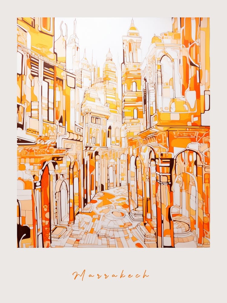 Marrakech Morocco 3 Orange Drawing Poster
