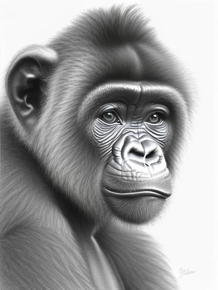 Baby Gorilla Gorillas Greyscale Sketch 3