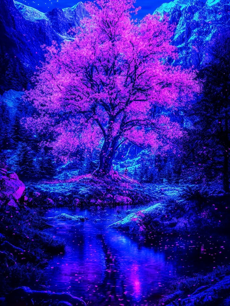 Purple Tree At Night