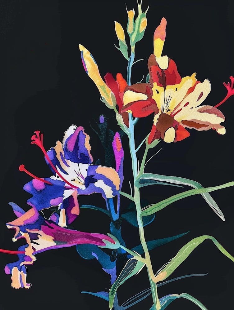 Fleurs fluo sur noir - Dauphinelle 1