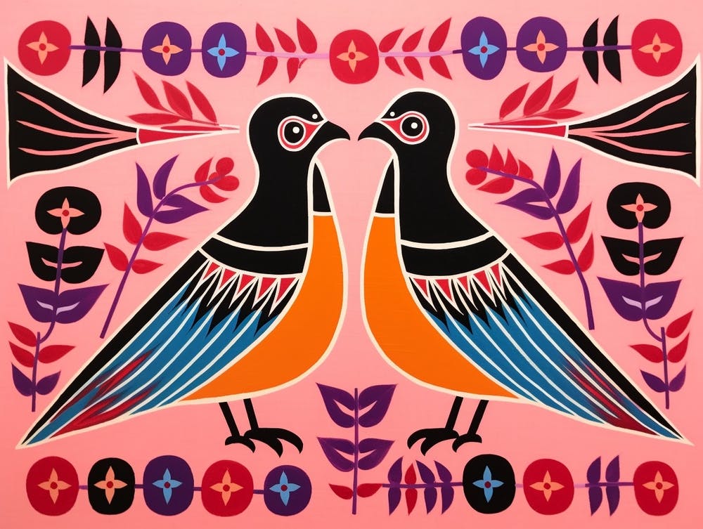Magpie 1 Folk Style Animal Illustration