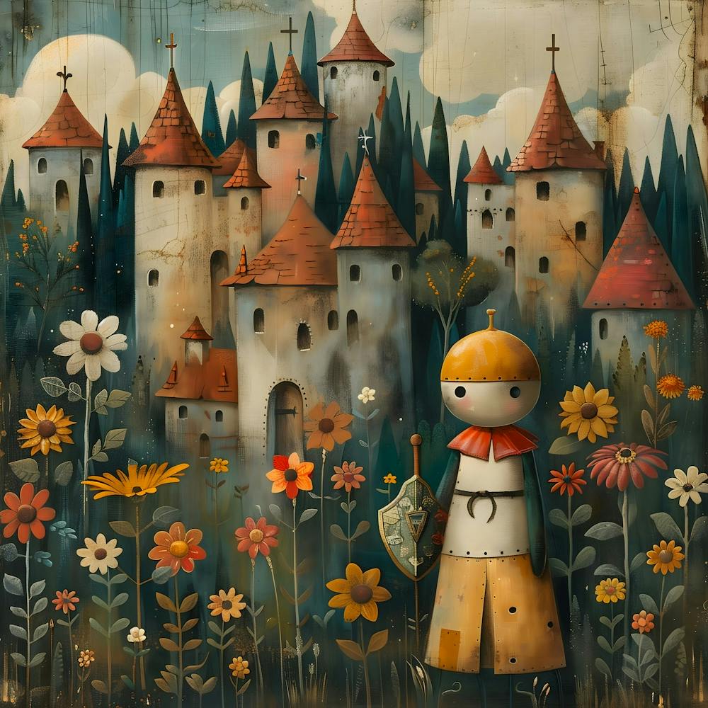 A Brave Knight In Shining Armor, Naïf, Whimsical, Folk, Minimalistic