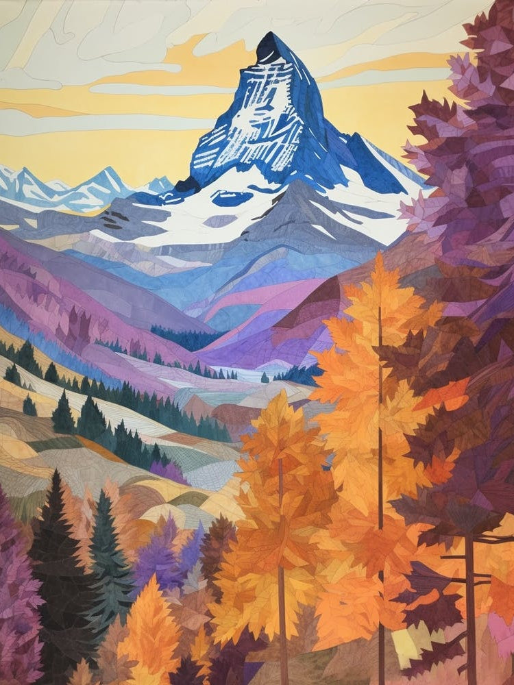 Matterhorn Italy And Switzerland 1 Colourful Mountain Illustration