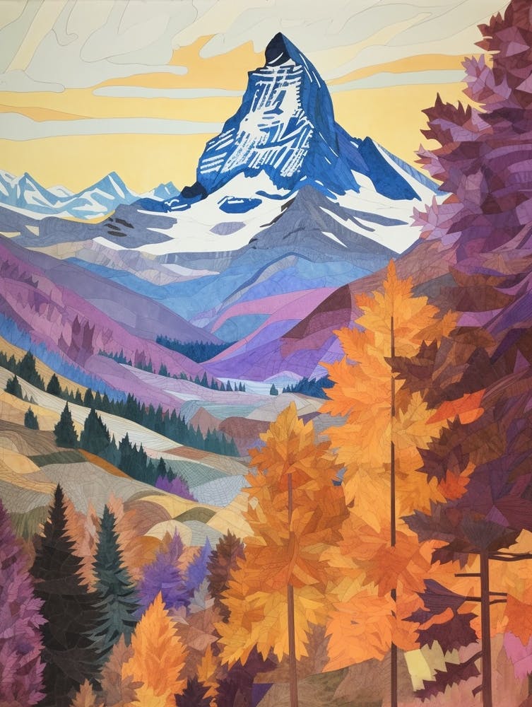Matterhorn Italy And Switzerland 1 Colourful Mountain Illustration