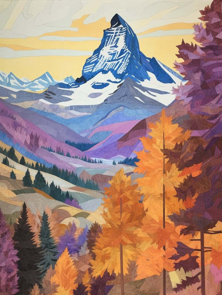 Matterhorn Italy And Switzerland 1 Colourful Mountain Illustration