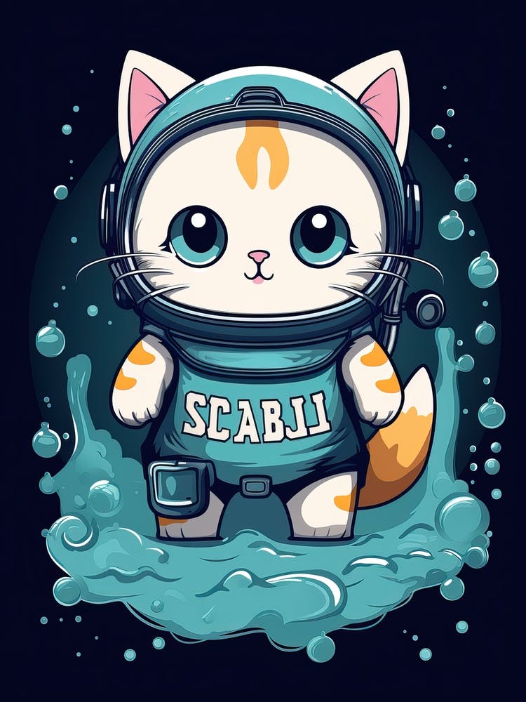 Kawaii Cat Drawings Scuba Diving 3