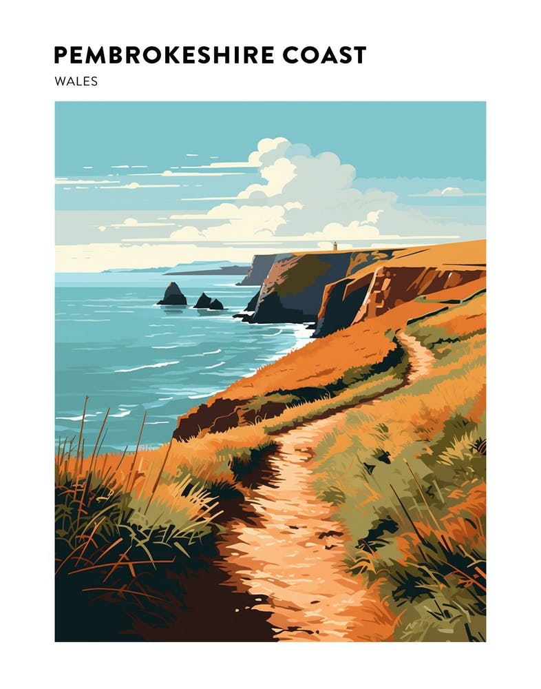 Pembrokeshire Coast Path Wales 4 Hiking Trail Landscape Poster