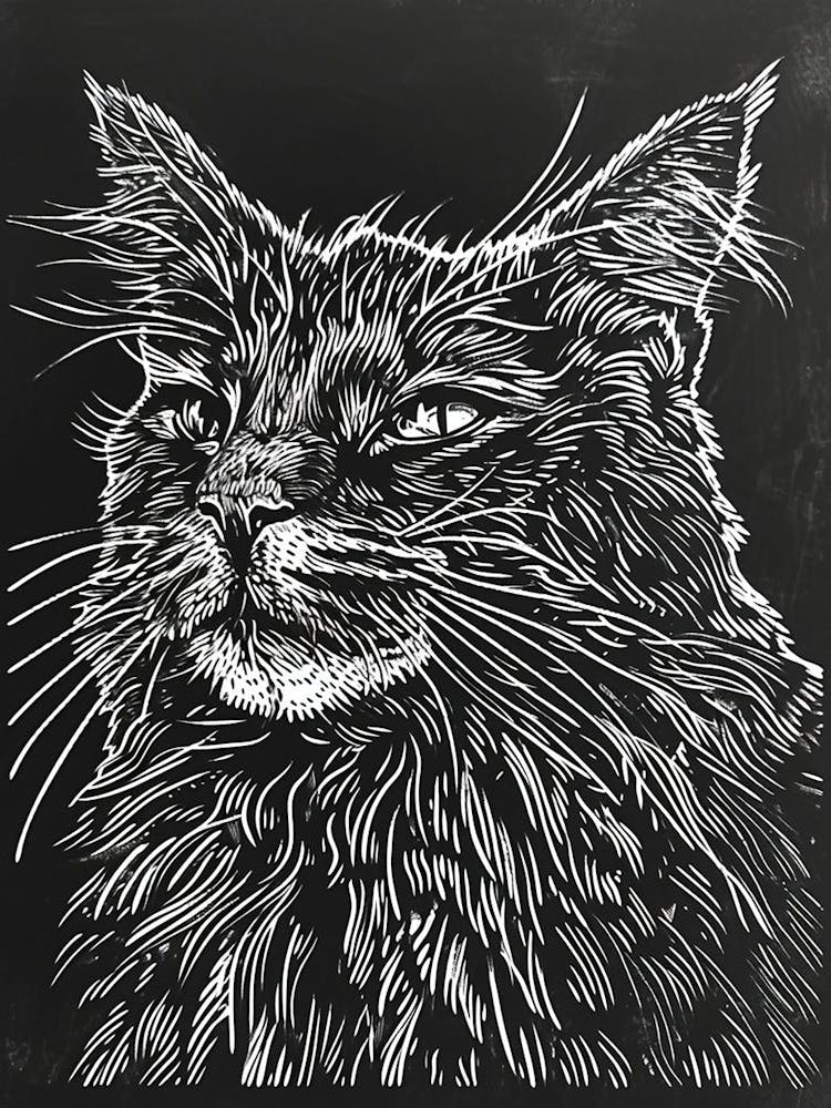 Maine Coon Linocut Blockprint 8