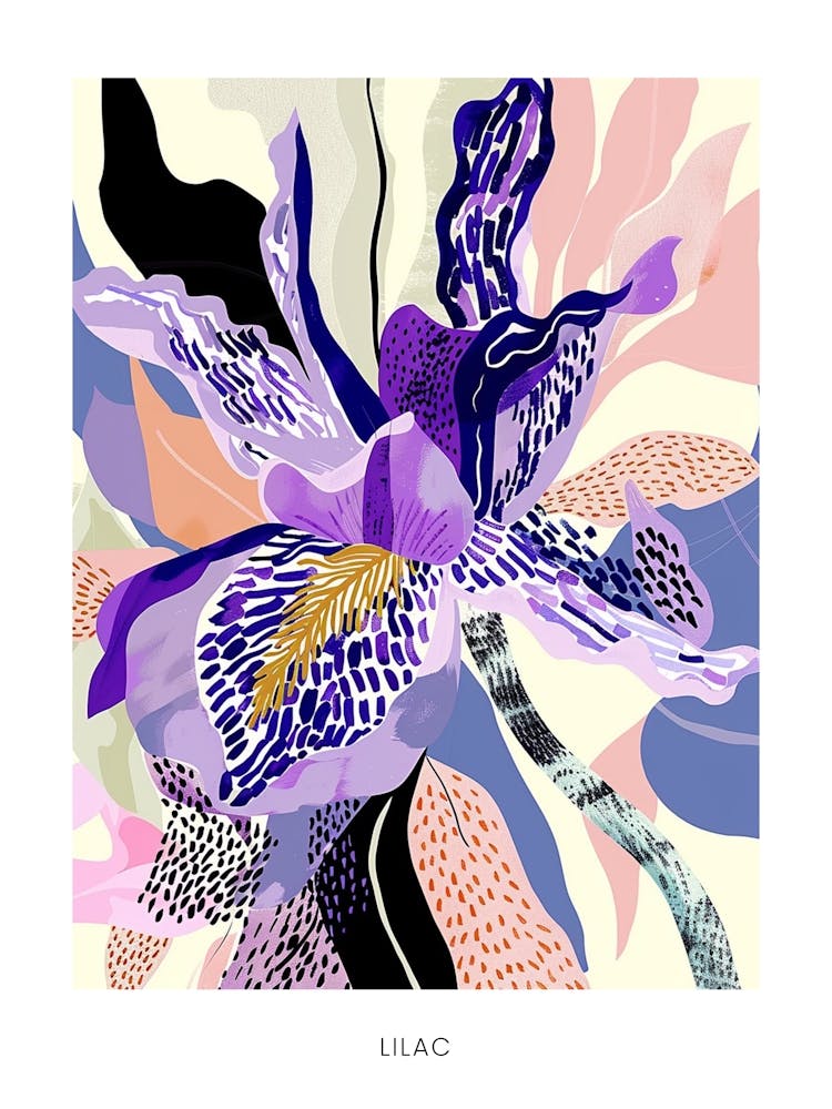 Colourful Flower Illustration Poster Lilac 4