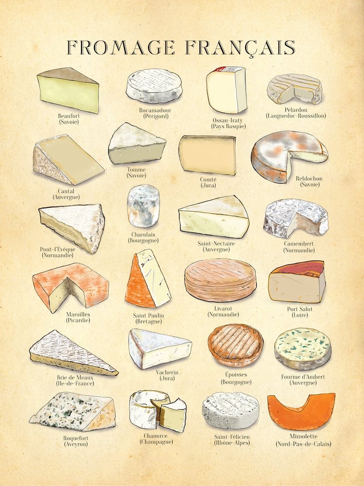 Fromage Francais French Cheese Chart Vintage