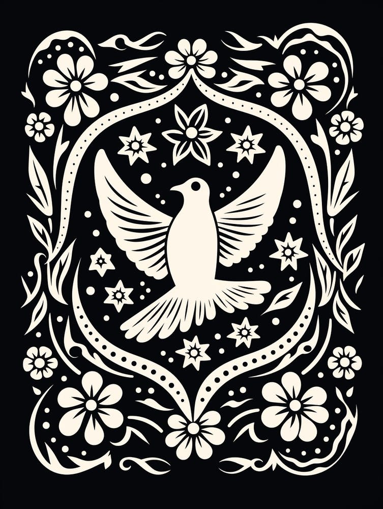 B&W Bird Linocut Dove 2