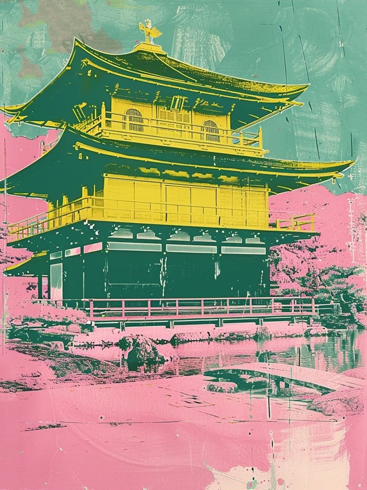 Kinkaku Ji Golden Pavilion In Kyoto Duotone Silkscreen 3