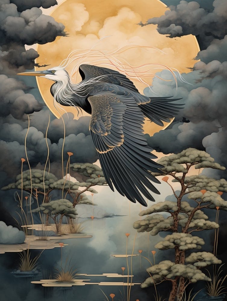 Great Blue Heron 1 Gold Detail Painting