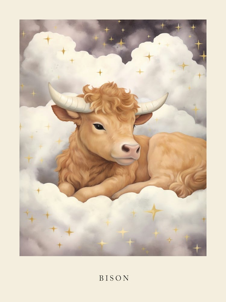 Sleeping Baby Bison 1 Nursery Poster