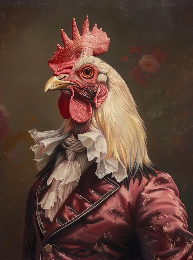 Victorian Animals Portrait, Royal Chicken Vintage Print, Dressed Animal Altered Art, Renaissance Animal Printable Art, Animal Lover Gift