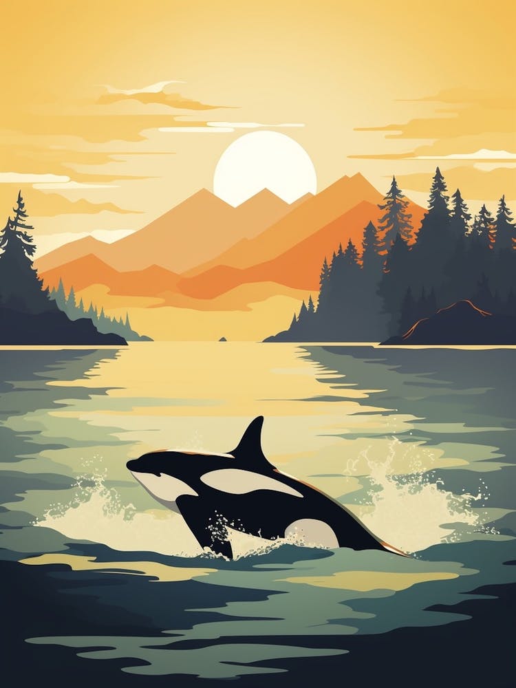 Orange & Grey Orca At Sunset