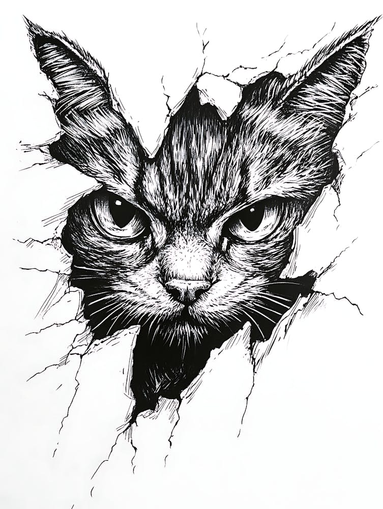 Angry Cat Watching from Wall Hole 6