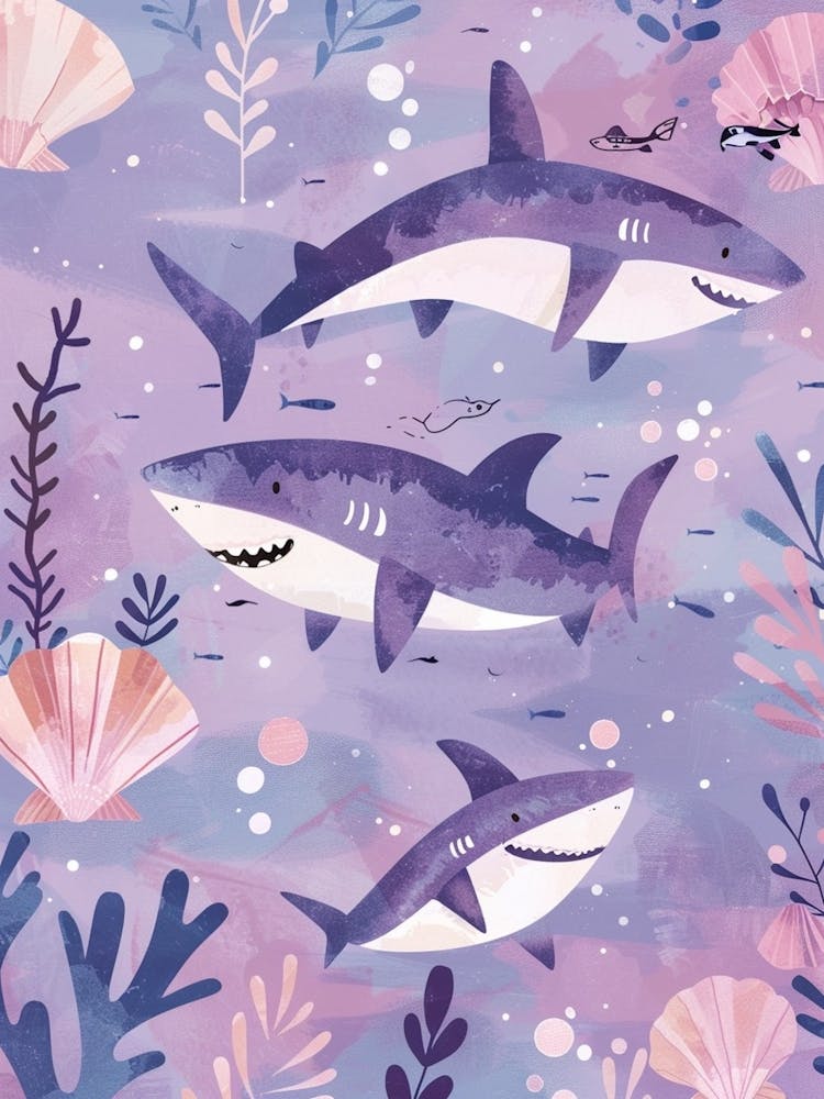 Purple Shark In The Waves Illustration 3