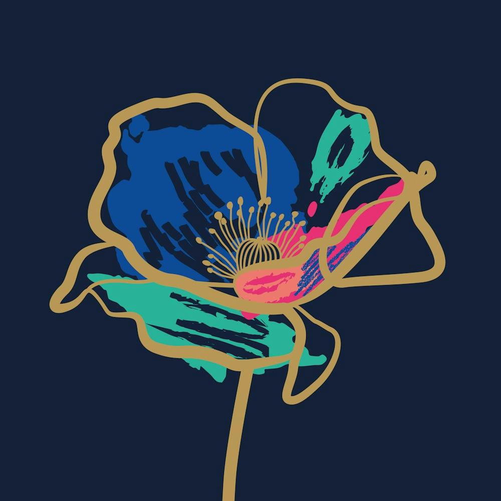 Poppy Flower Minimal Line Art Dark Blue