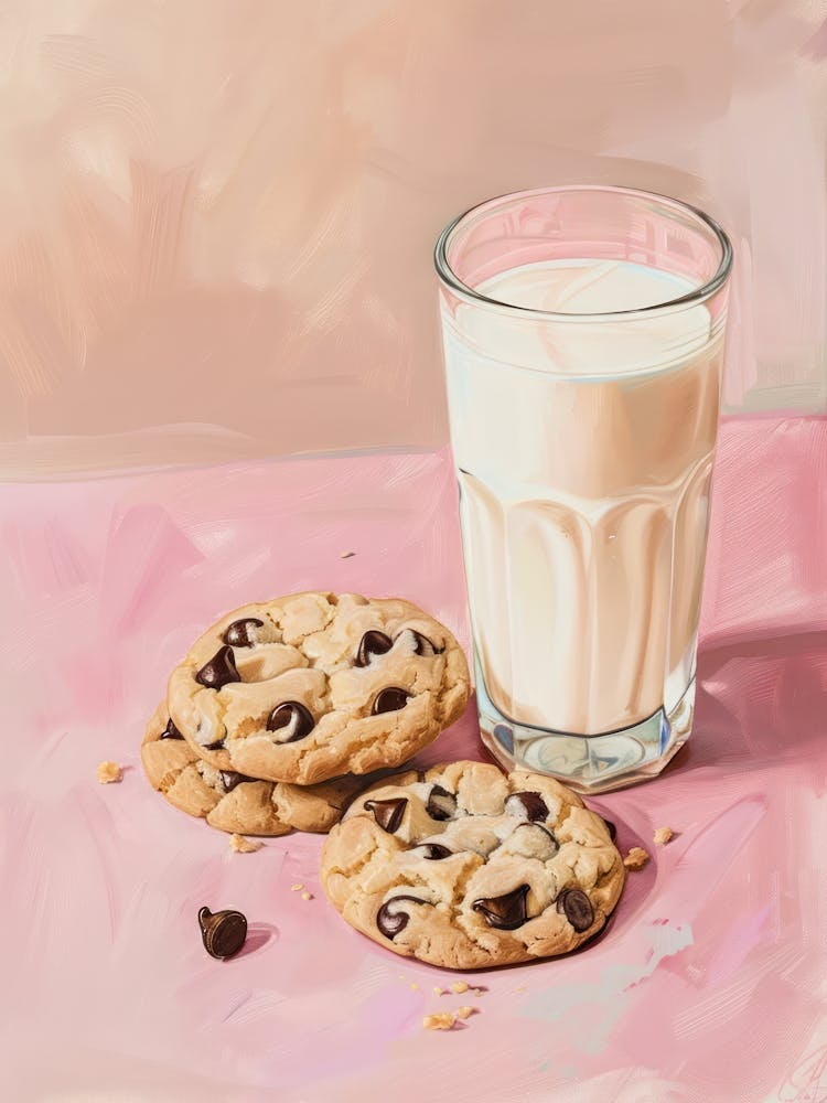 Pink Breakfast Food Milk And Chocolate Cookies 4