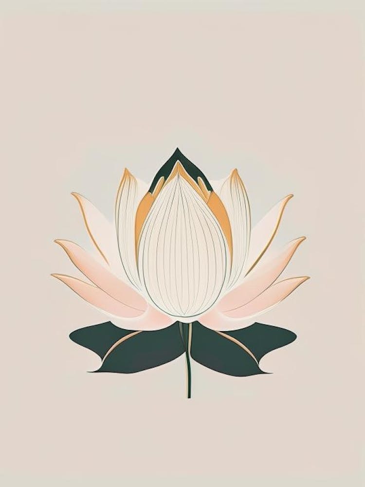 Blooming Lotus Flower In Lake Retro Minimal 7