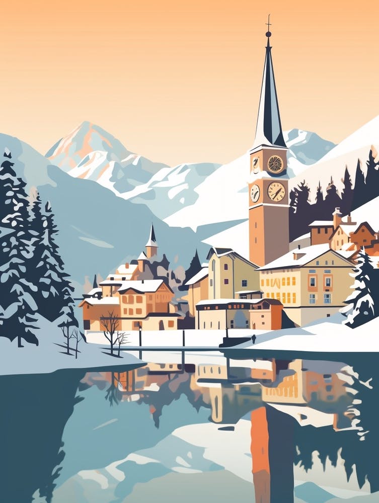 Vintage Winter Travel Illustration St Moritz Switzerland 2