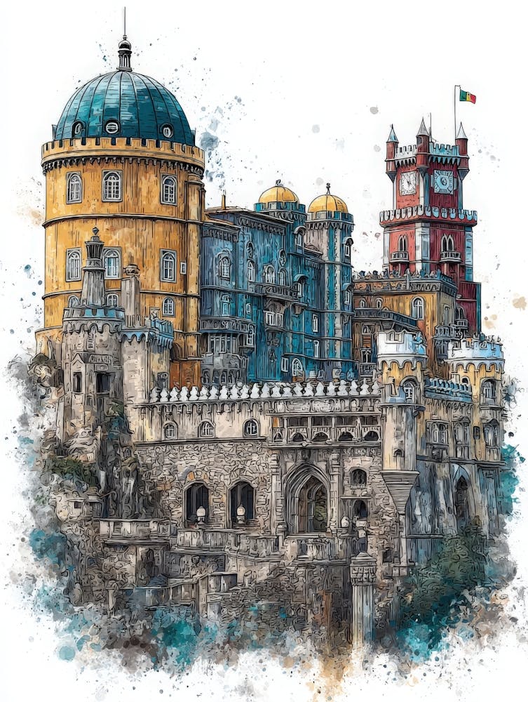 Aihrgdesign Isolated Watercolor Painting Of European Castles 8