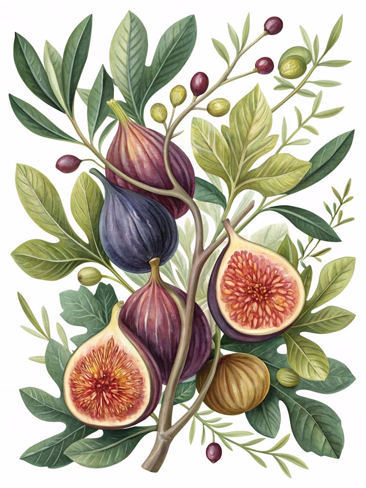 Oil Painting Style Decorative Fig And Olive Branch