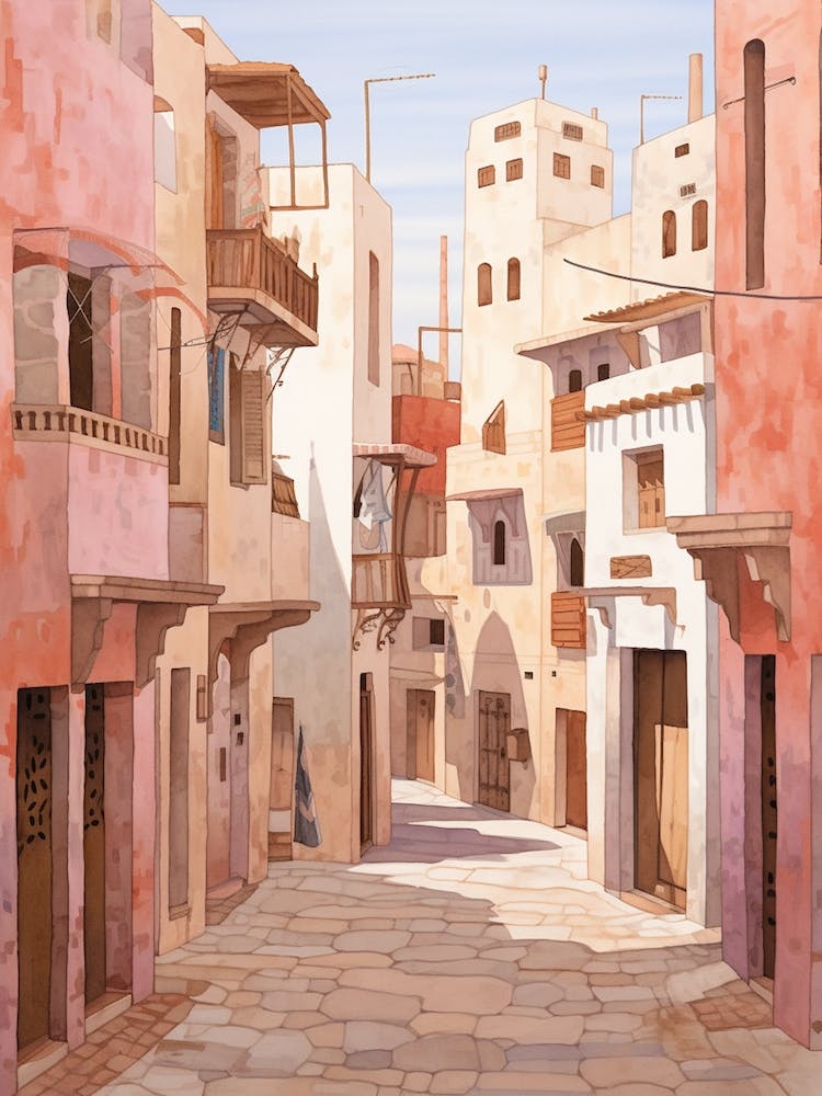 Essaouira Morocco 1 Vintage Pink Travel Illustration