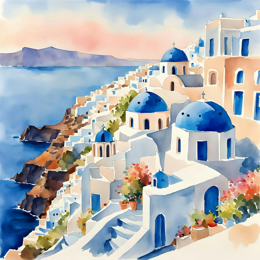 Santorini Greece Watercolor 7