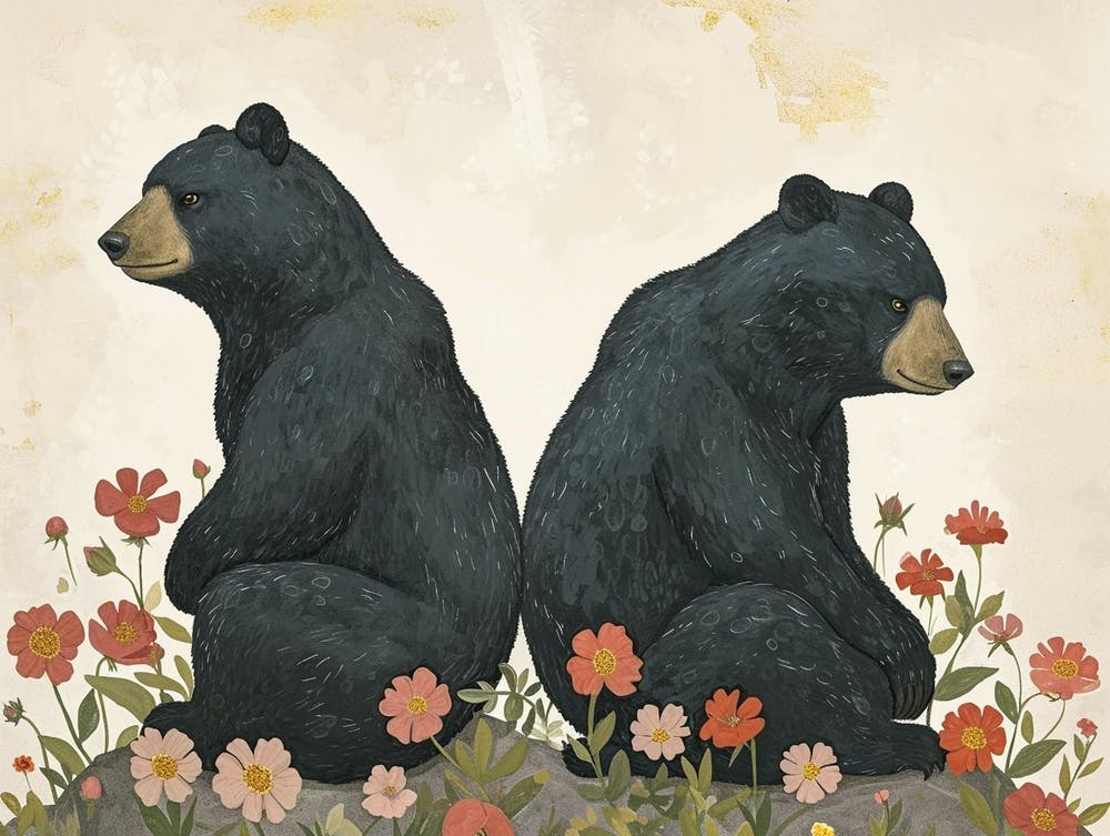 Floral Animal Illustration Black Bear 4