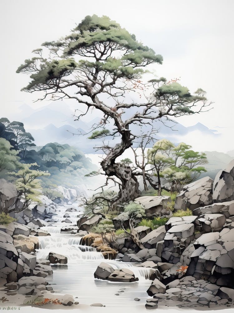 Shikoku Pilgrimage In Shikoku, Japanese Brush Painting, Ukiyo E, Minimal 3