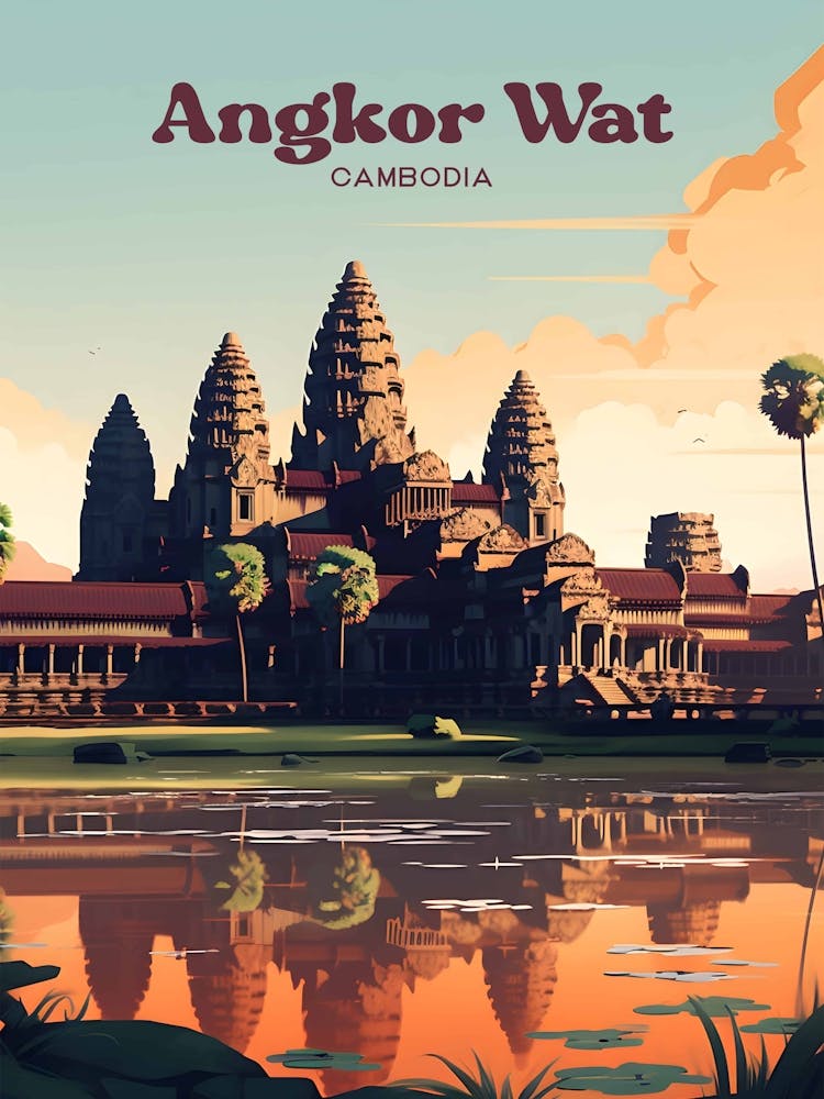 Angkor Wat Cambodia Temple Travel Illustration