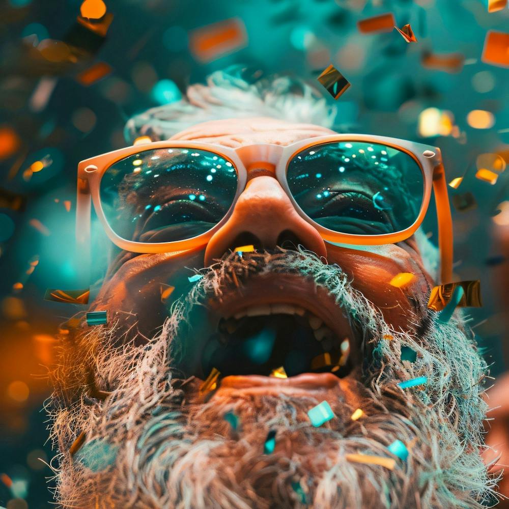Happy Man With Glasses And Confetti