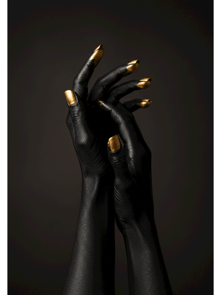 Elegant Black hands with Gold Nails Art