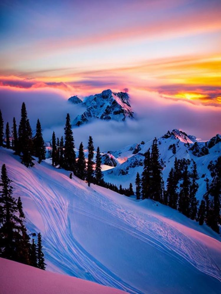 Chapelco, Argentine - Affiche de ski au lever du soleil