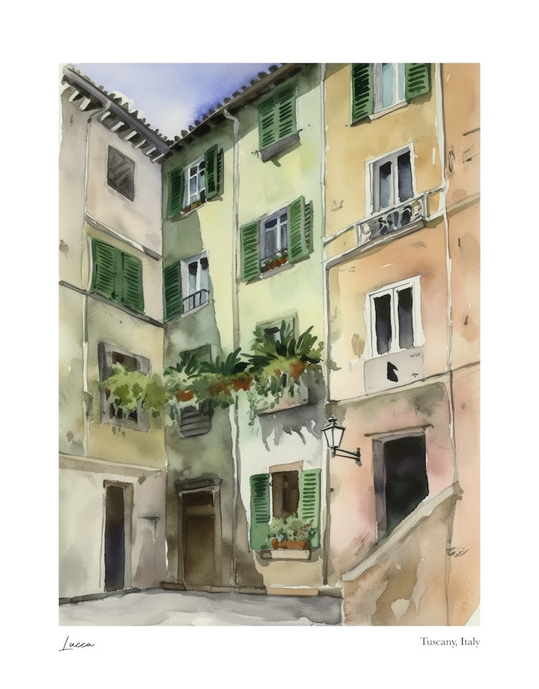 Lucca, Tuscany, Italy 1 Watercolour Travel Poster