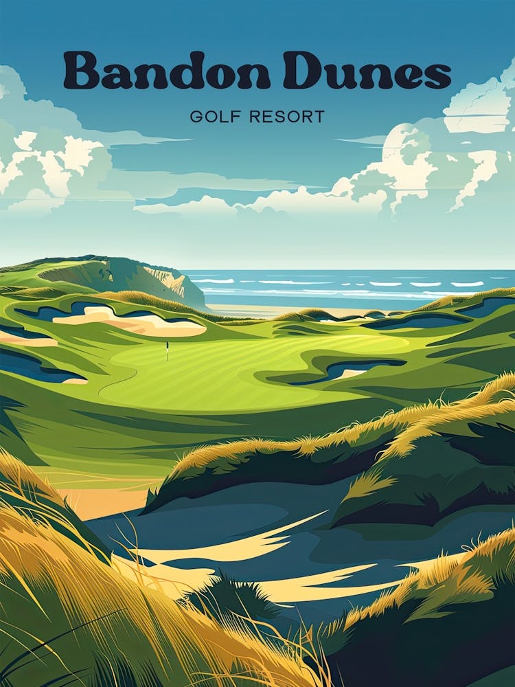 Bandon Dunes Golf Resort Championship Digital Travel Illustration