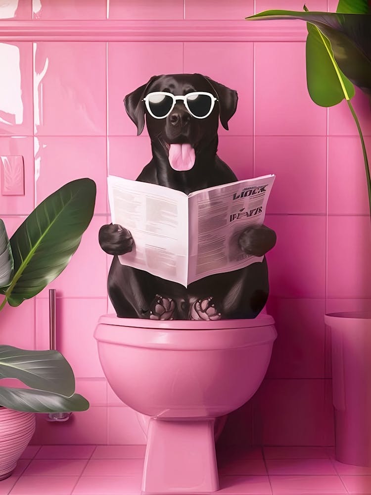 Bathroom Black Labrador Print Dog On Toilet Poster Bathroom Prints Bathroom Decor Bathroom Wall Art Toilet Wall Art Black Labrador Gifts