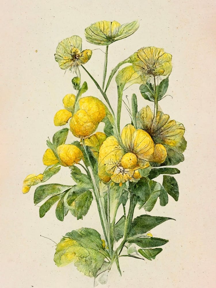 Yellow Flowers Farmhouse Botanical Vintage