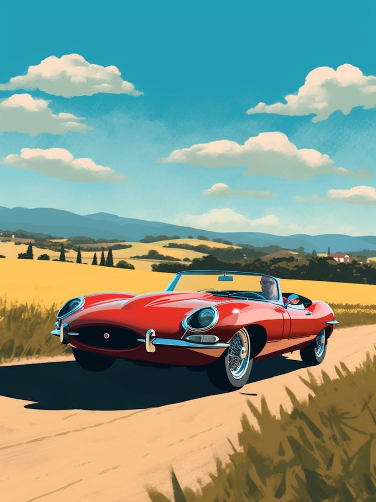 A Jaguar E Type In The Tuscany Italy Illustration 2