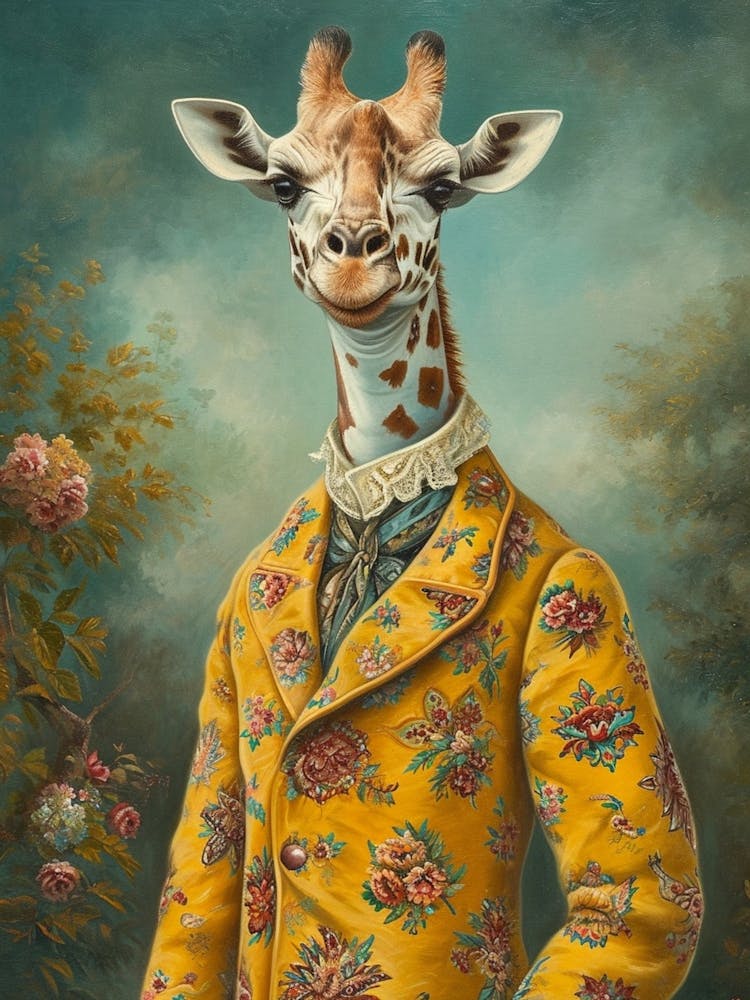 Giraffe In A Floral Suit Portrait