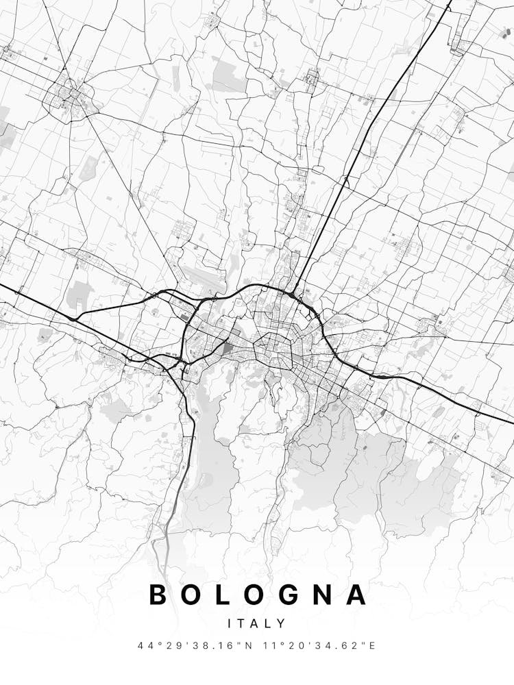 Bologna Italy White Map