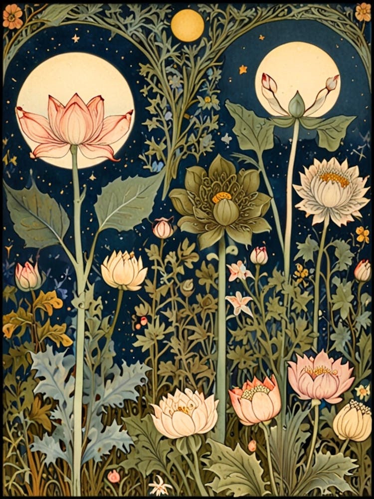 William Morris Lotus Flowers At Night
