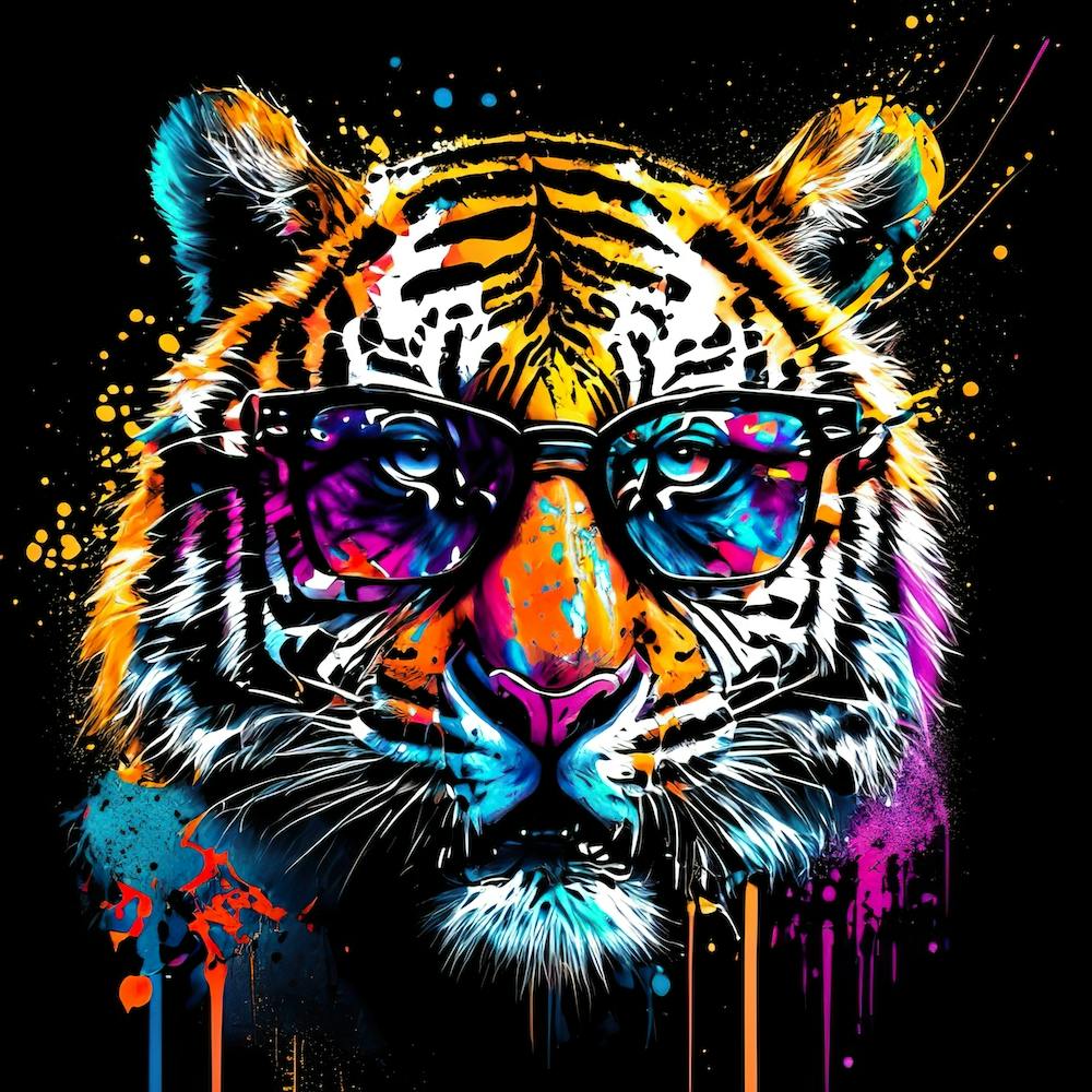 Tiger With Colorful Sunglasses Pop Art